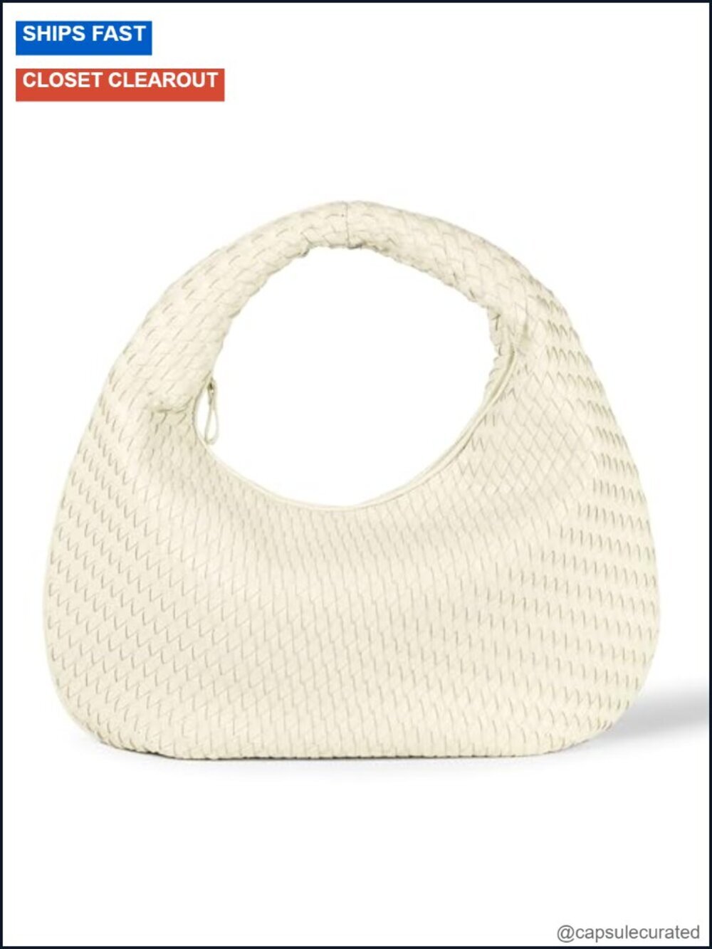 Woven Shoulder Bag Faux Leather Satchel Zip Closure
